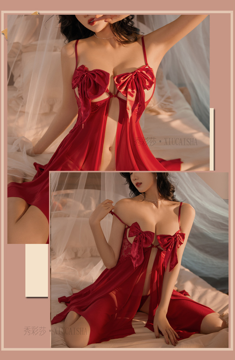 Pink Mesh Babydoll Nightdress Set with Robe and Halter Top, One Size — detail image 19