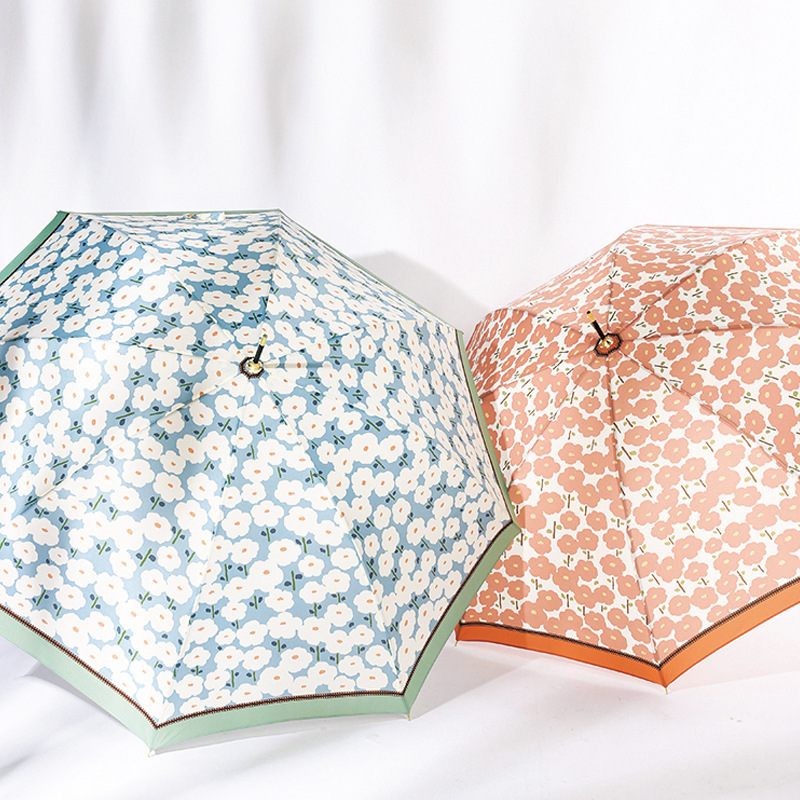 Japanese Illustration Golden Aluminum Handle Long Handle Rain Straight Umbrella Fresh Sunny Umbrella Goddess Wind-Resistant Automatic Umbrella