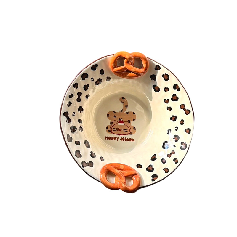 Tacos de cerámica con patrón de leopardo para gatos, platos de postres caseros, platos de arroz, platos de fideos caseros, platos de platos de sopa