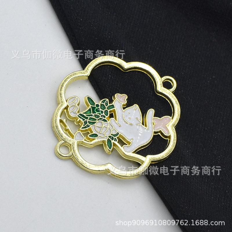 31*27mm国风梅花框玉兔双吊连接件双孔玉兔海棠花流苏挂件配件