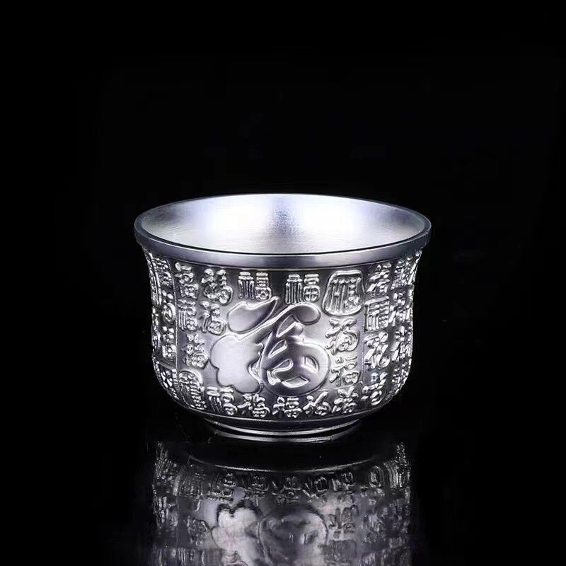 Baifu gold bowl three-piece set Wufu linmen double fish bowl chopsticks spoon Silver Cup ingot exhibition drainage gift factory direct sales