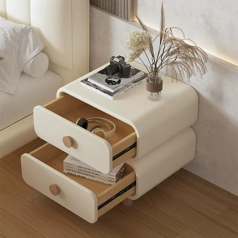 Без установки, очень кремовая кожаная прикроватная тумбочка для спальни, простая прикроватная тумбочка, шкаф для хранения из цельного дерева, маленький простой современный стиль