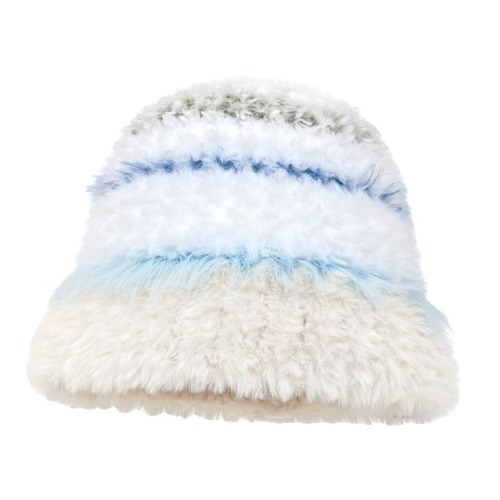2024 New Dopamine Stripe Contrast Color Plush Fisherman Hat Women's Winter Thick Warmth Versatile Knitted Basin Hat