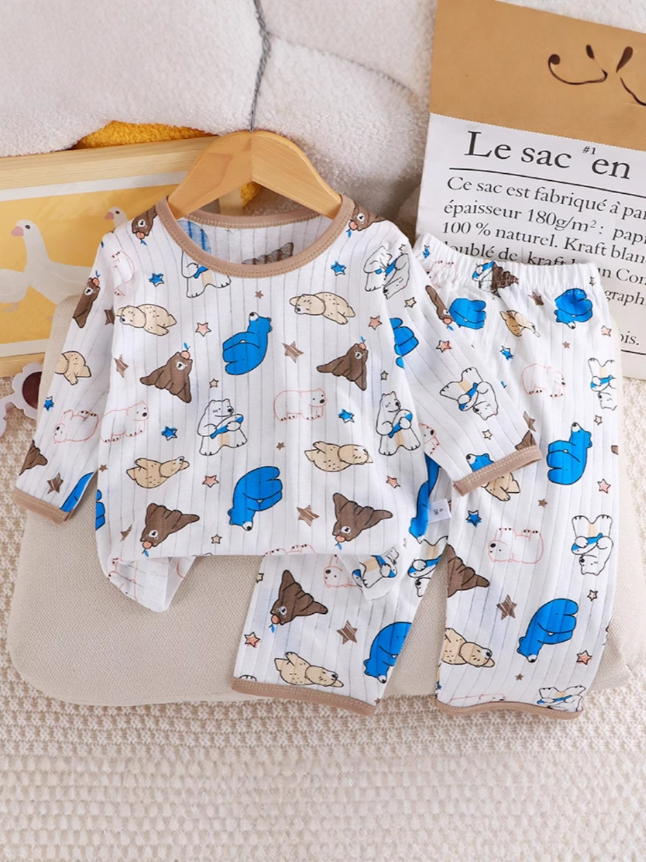 Ropa de aire acondicionado de algodón para niños y niñas pijamas de verano de manga larga sin hueso delgada algodón