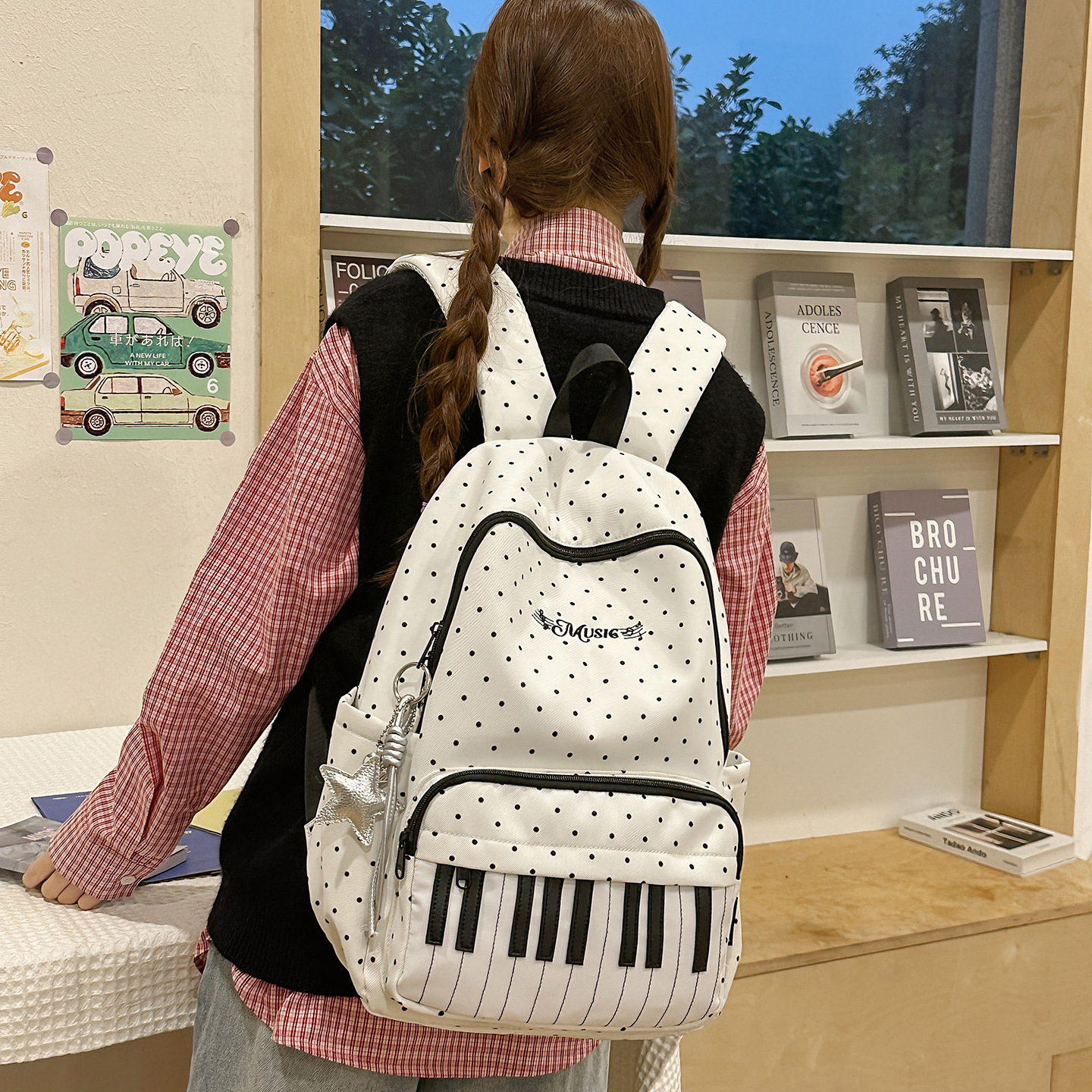 Cross-Border Schoolbags for Female Junior High School Students, Simple High School Girls' Personalized Piano Backpacks, Trendy and Good-Looking College Student Backpacks