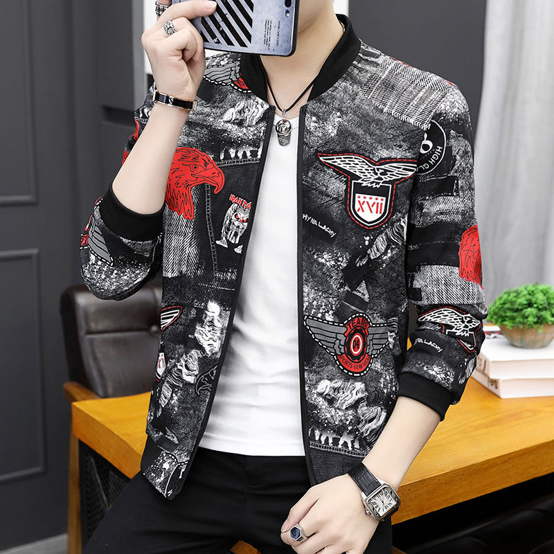 Ropa de primavera y otoño para hombres versión de primavera y otoño para hombres chaqueta de flujo flor otoño chaqueta juvenil coreana delgada Flor de Béisbol Juvenil