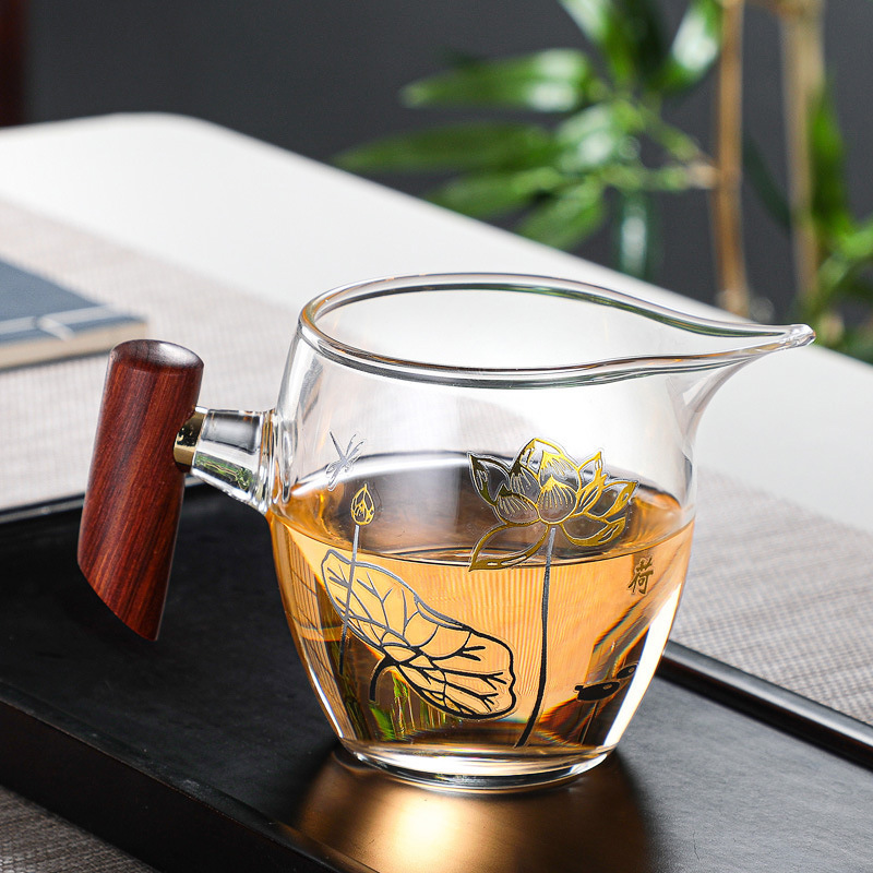 木雀把高硼硅玻璃公道杯家用茶海分茶器创意梅兰竹菊印花功夫匀杯