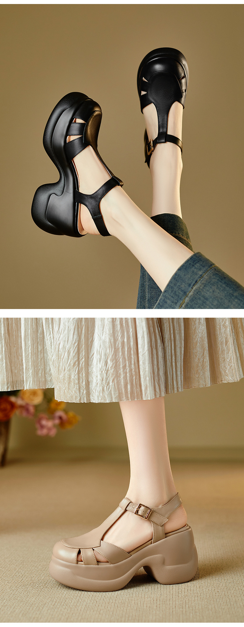 Sandal nữ quai chữ T đế xốp dày phong cách La Mã — đen chi tiết 6