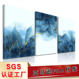 亚马逊时尚抽象艺术卧室挂画 灰蓝色帆布画芯 喷绘现代客厅装饰画