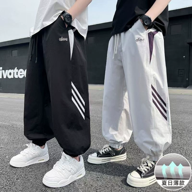 Быстросохнущие брюки для мальчиков, летние детские тонкие длинные брюки, новинка 2025 года, повседневные брюки для старших мальчиков, стильные модные