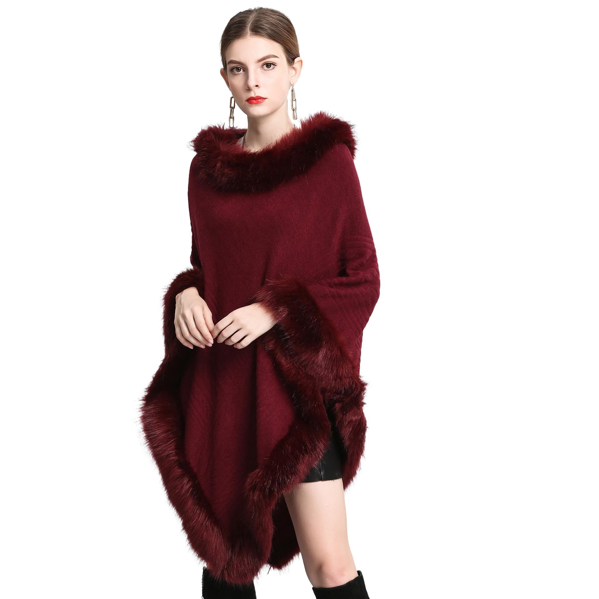 Fur collar cape cape round neck pullover sweater large size loose coat_voghion.com
