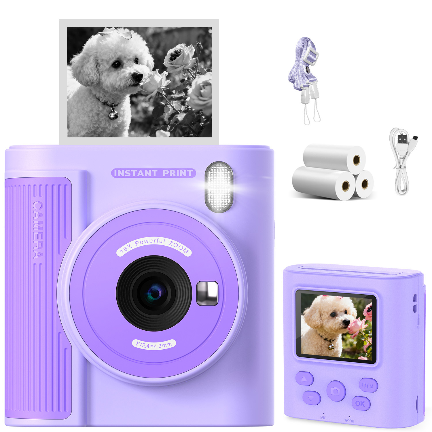Polaroid Children's Printing Camera 2.4inch Prints Ultra-High-Definition Screen Digital Camera Prints Photo Film