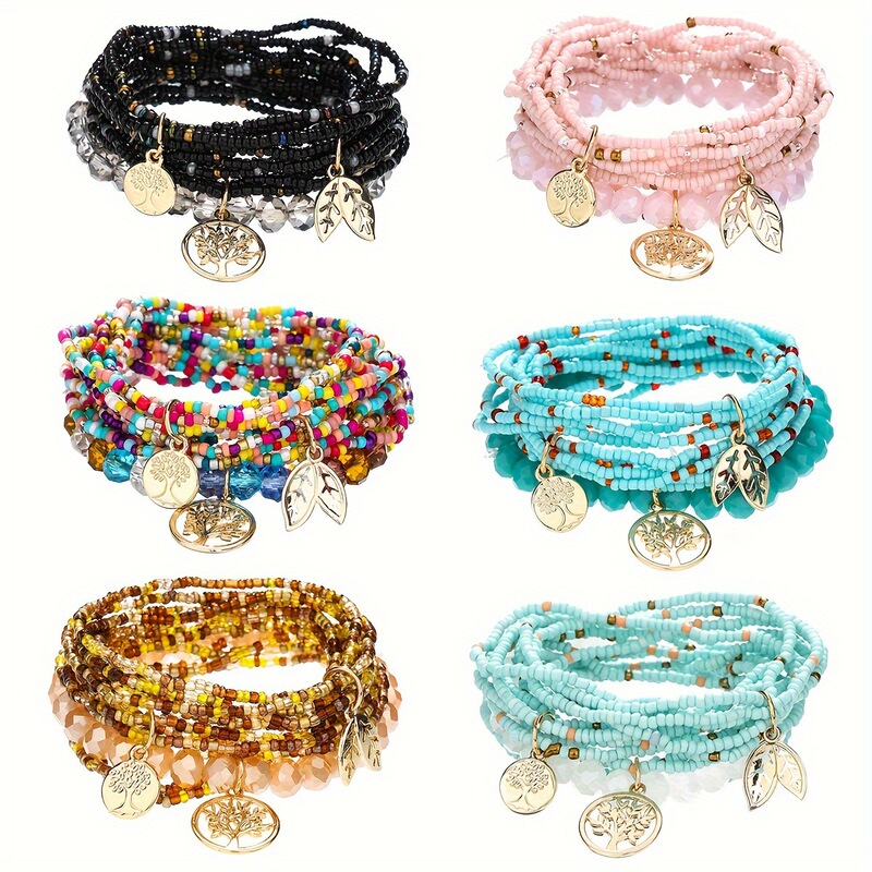 Temu Hot-Selling Bohemian Style Elastic Multi-Layered Tree of Life Seed Bead Bracelet for Girls Temu Hot-Selling Bohemian Style Elastic Multi-Layered Tree of Life Seed Bead Bracelet for Girls