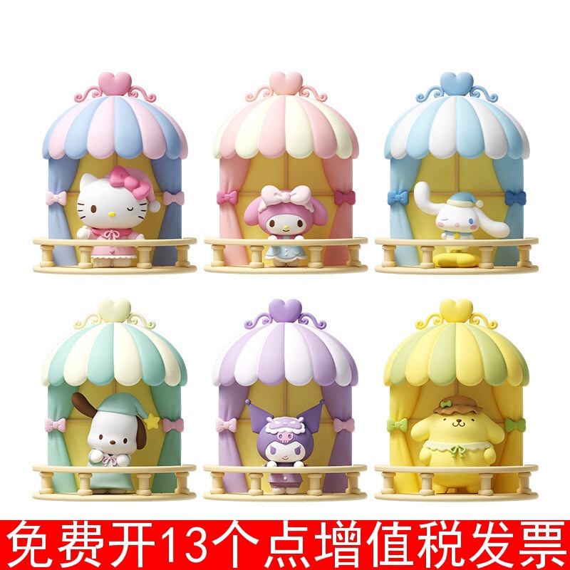 Sanrio Family Small Terrace Hello Kitty Kuromi Pompompurin Night Light Ornament Magnetic Desktop Trendy Toy Figure