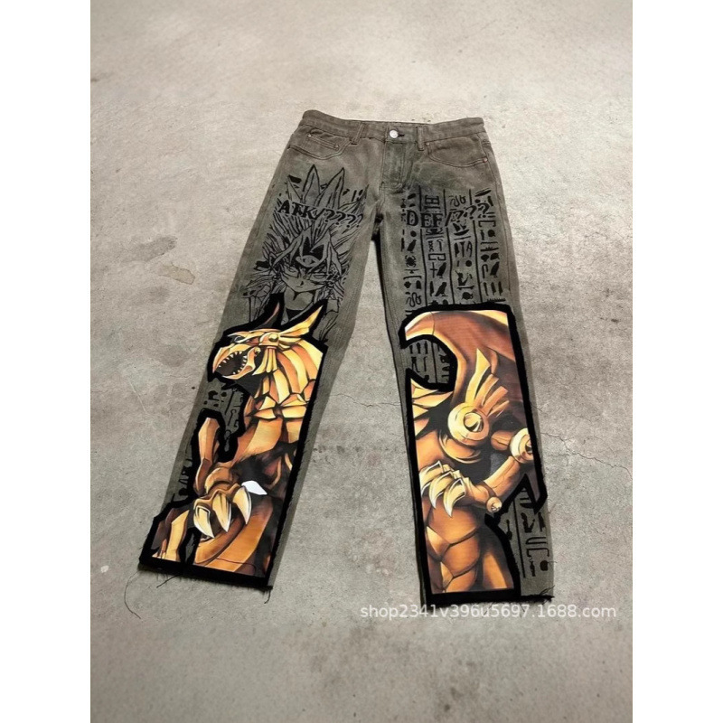 Hip-Hop Animated Graphic Loose Jeans Gun Girl Print Jeans Harajuku Denim Y2K Pants Men