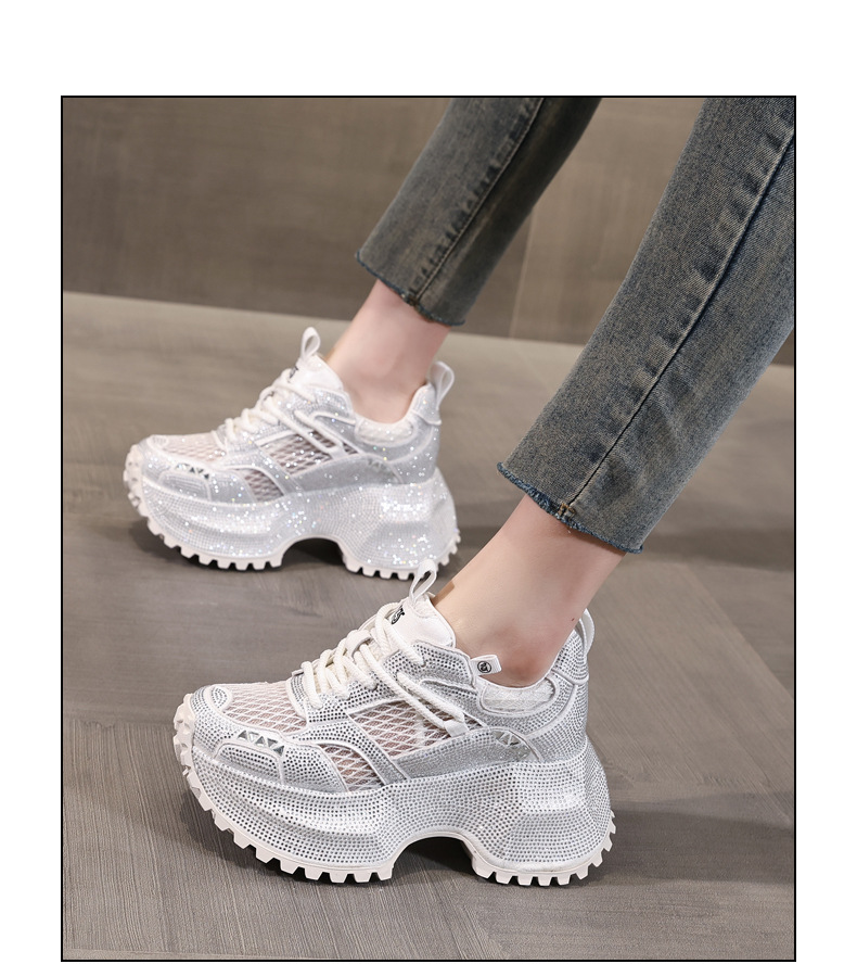 Giày sneaker nữ đế dày phối đá đính đầy mặt lưới thoáng khí — Xám bạc chi tiết 14