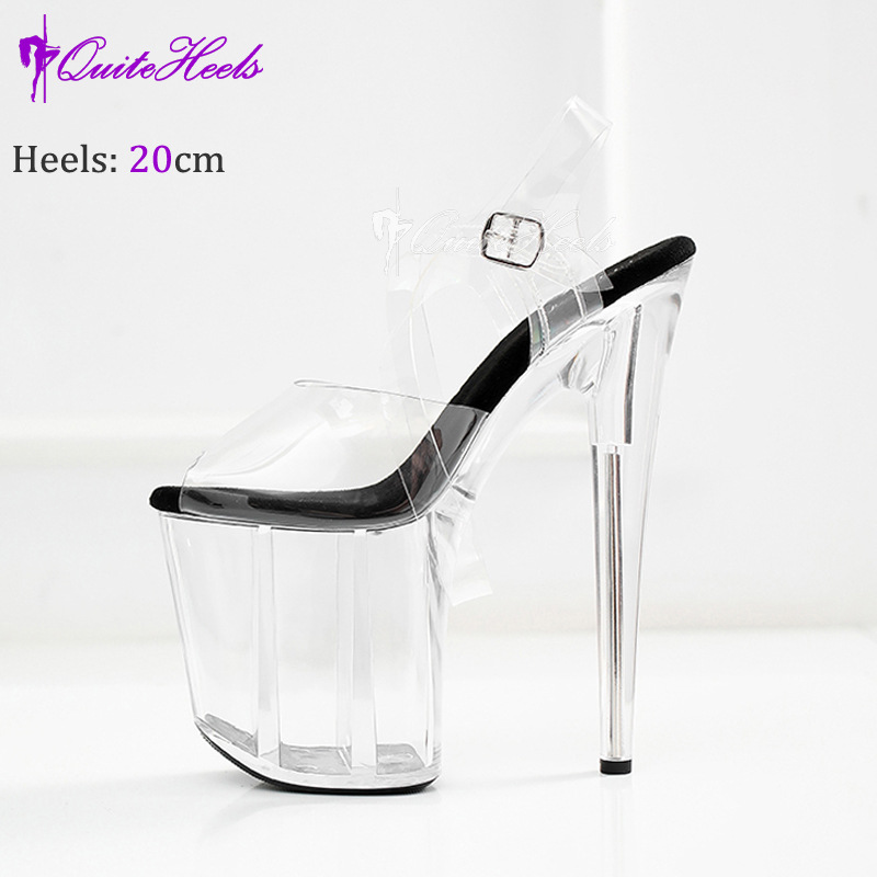 Giày sandal cao gót nữ pha lê trong suốt gót 20 cm - giày biểu diễn sàn diễn múa cột — đen, Không trả lại hoặc trao đổi, mơ, màu đỏ chi tiết 4