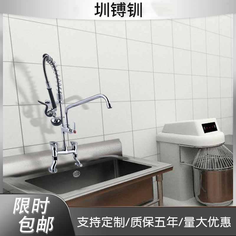 Low-Profile Shower Faucet, Restaurant Sink Countertop Faucet, All-Copper Dual-Hole Dual-Temperature Pre-Rinse Faucet