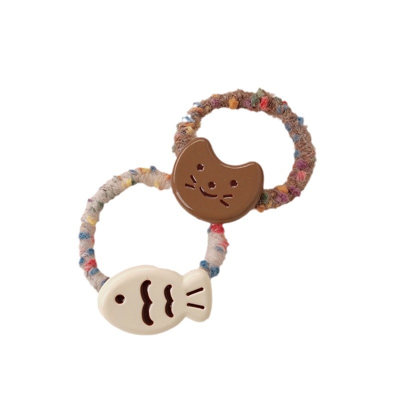 Anillo japonés de cabello de gato y pez curry corazón de niña lindo cabello de cabello de alta elasticidad cabello de cabello de pez pequeño adornamiento