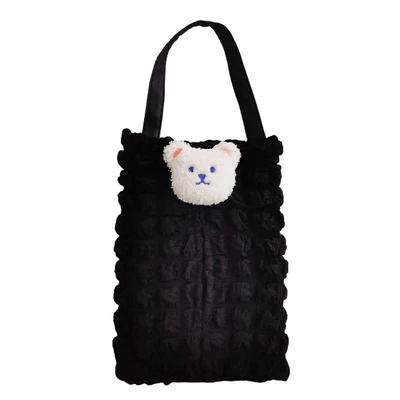 cover for car seat | Car tissue box/set - black-bubble-grid-tissue-box-cover-with-hanging-loop-white-bear