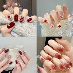 紅色系顯白穿戴甲源頭工廠批發價新款成品美甲貼短款甲片可拆卸