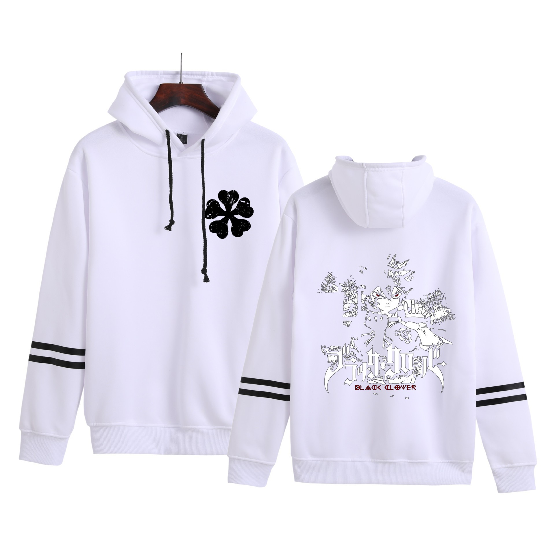 Trébol de cuatro hojas negro transfronterizo Black Clover hombres y mujeres pareja en contraste suéter con capucha de moda