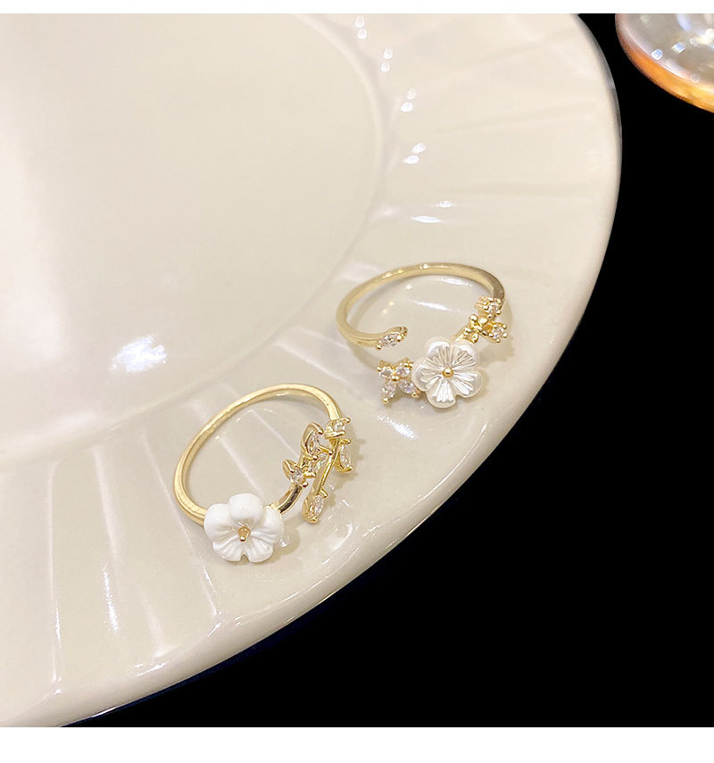 Fairy Style Flower Copper Plating Zircon Open Ring