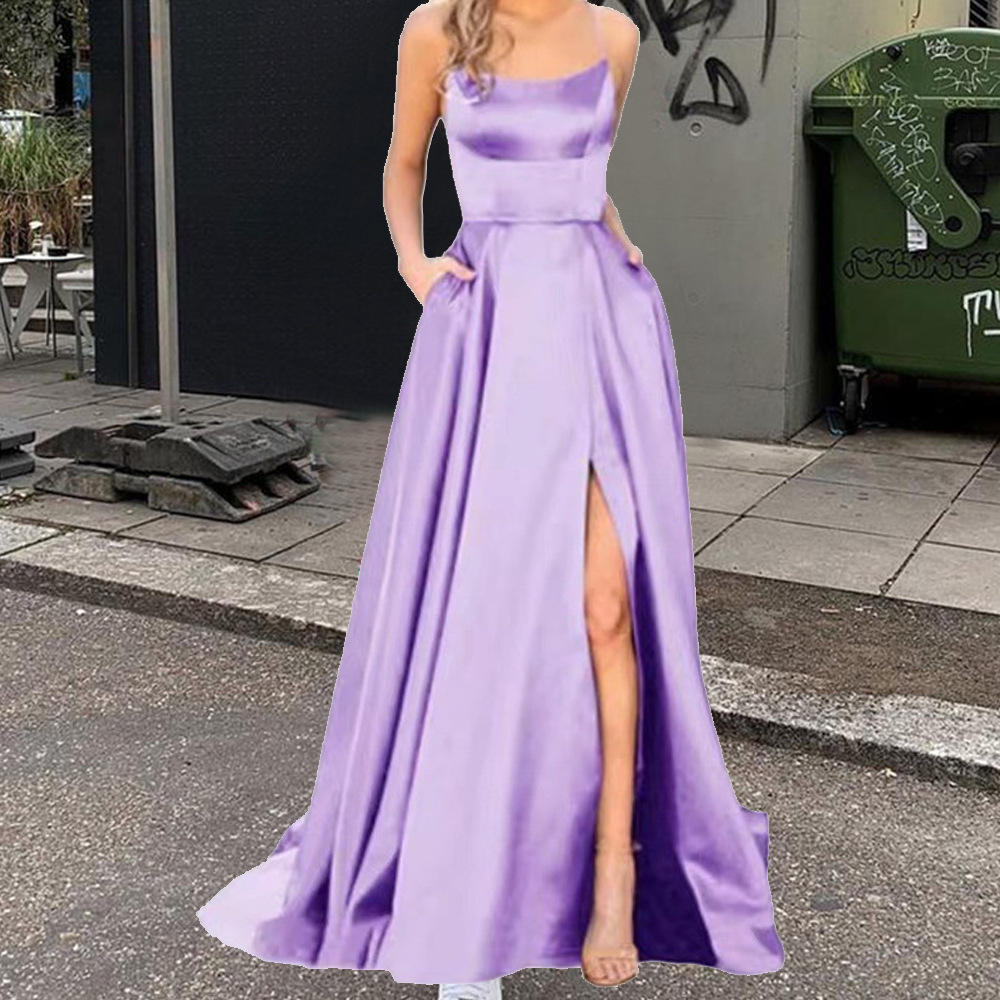 2025 color sólido vestido de dama de honor europeo y americano falda larga delgada sin tirantes novia vestido de noche de grupo de dama de honor de moda de Amazon
