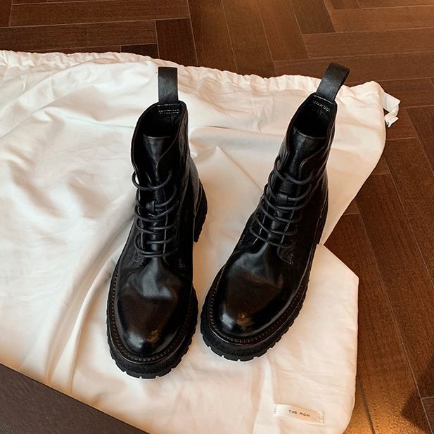 2023 New High End Washed Horse Skin Shrink Pattern Round Head British Thick Sole Knight Boots Lace Up Martin Boots_voghion.com