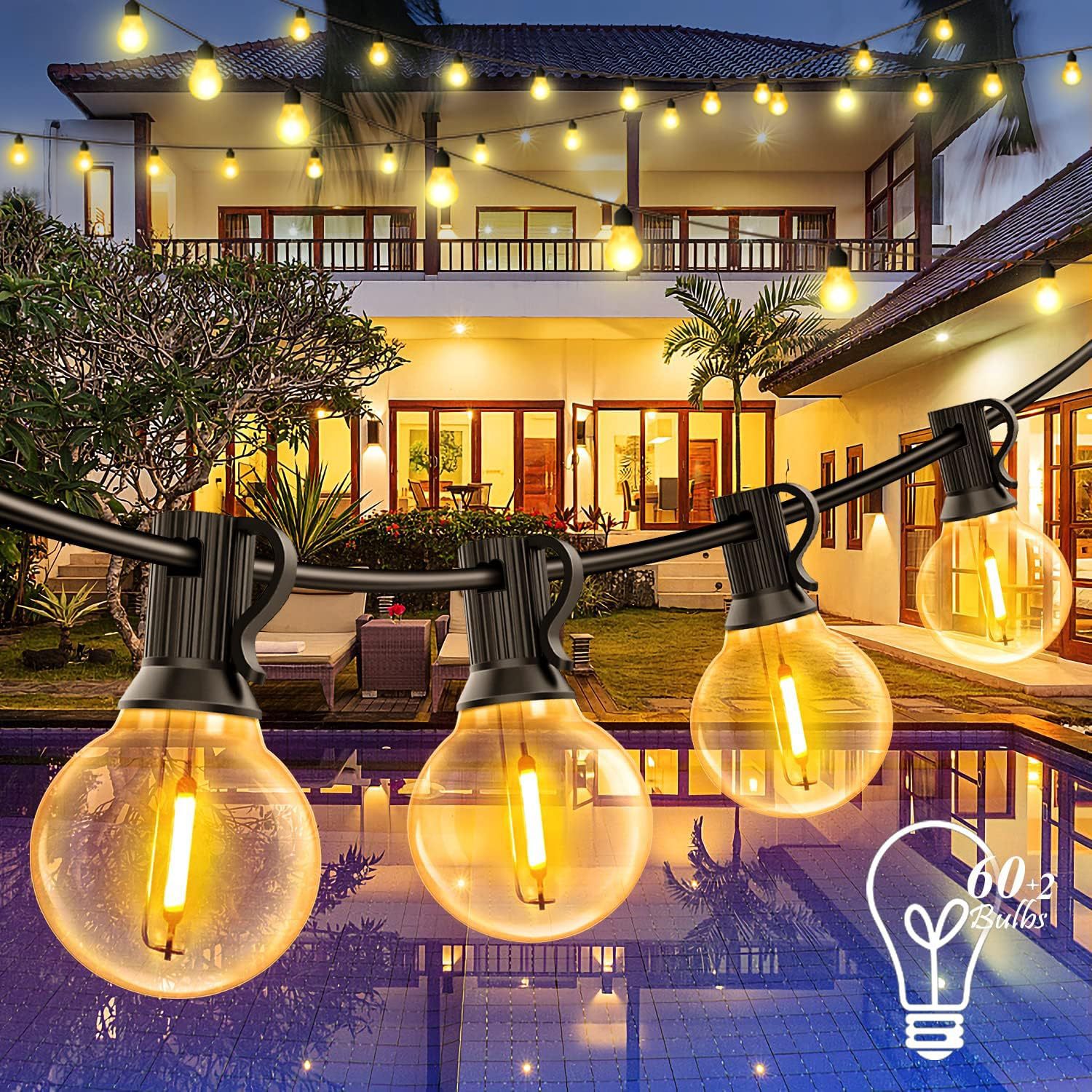 Ventas transfronterizas de cadenas de lámparas solares al aire libre vidrio plástico G40 LED de decoración de navidad g40 cadenas