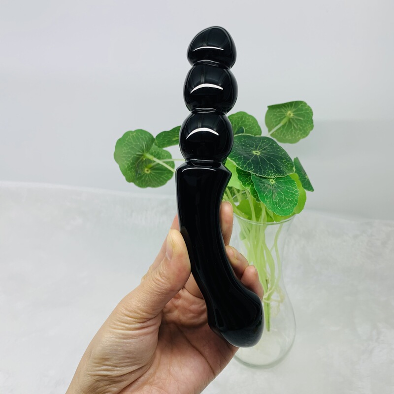 天然水晶黑曜石雕刻原石水晶按摩棒 图 8