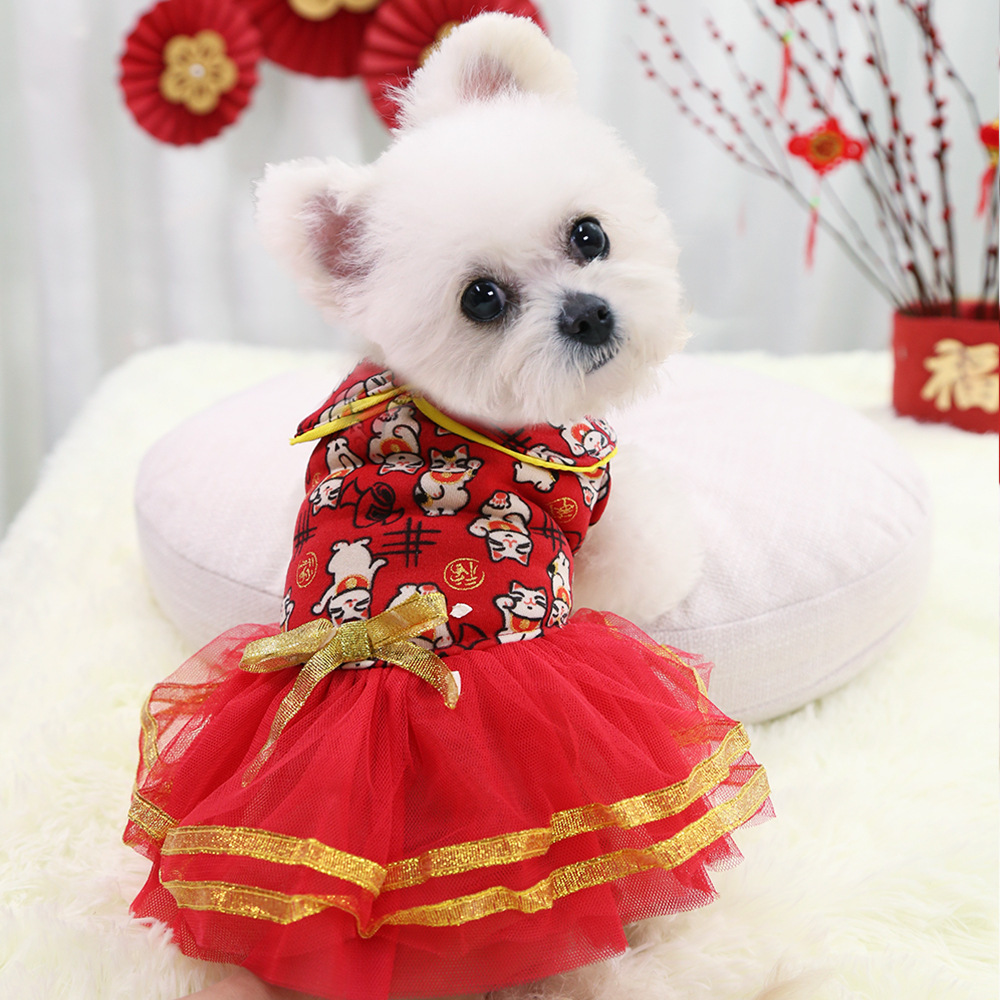 Pet dress skirt couple style dog and cat clothes autumn and winter sweatshirt thin velvet small and medium dog supplies