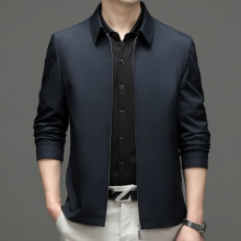 秋季品牌夹克男士外套商务休闲时尚桑蚕丝百搭茄克行政中老年爸爸