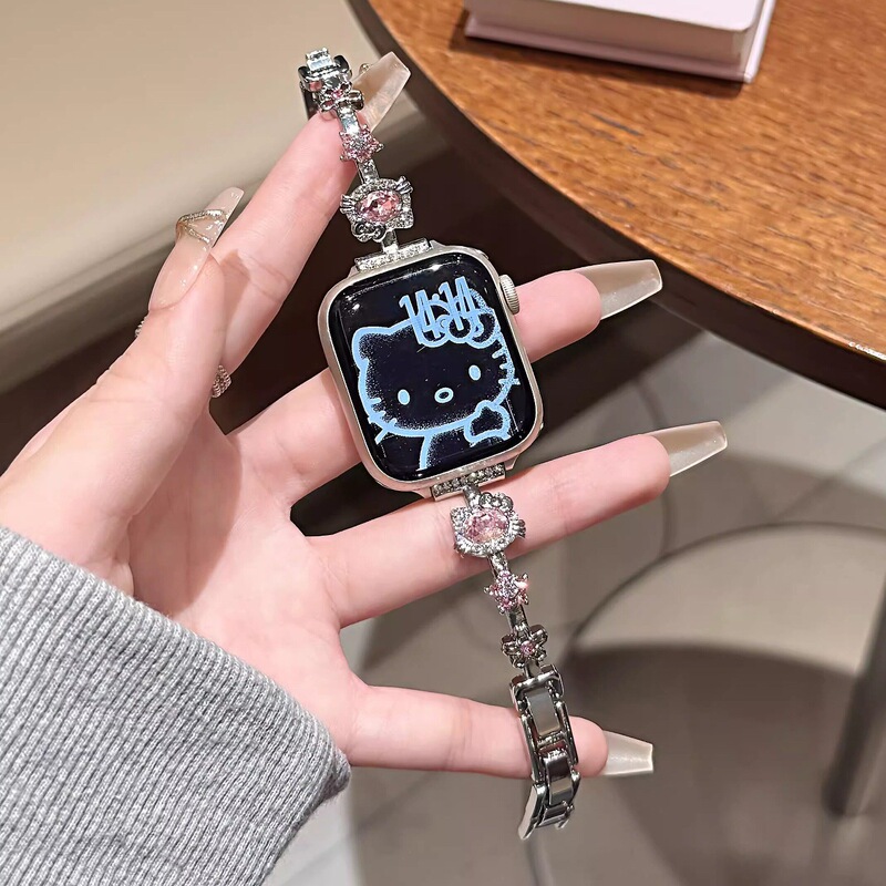 Suitable for Applewatchs11 Watch Strap Iwatchs9 Apple Watch 8Se Generation Metal Flash Diamond Bracelet Xiaomi 10