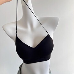 挂脖吊带美背内衣女小胸聚拢加厚显大无痕交叉u型大露背文胸罩夏