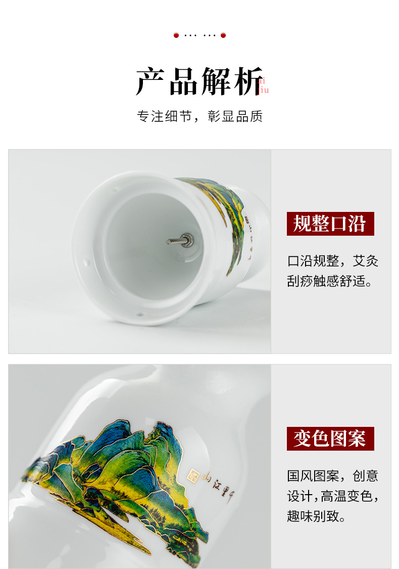 Ceramic Color-Changing Moxa Cup Gua Sha Tool Aizhongtang Moxibustion Jar for Wellness and Massage in use