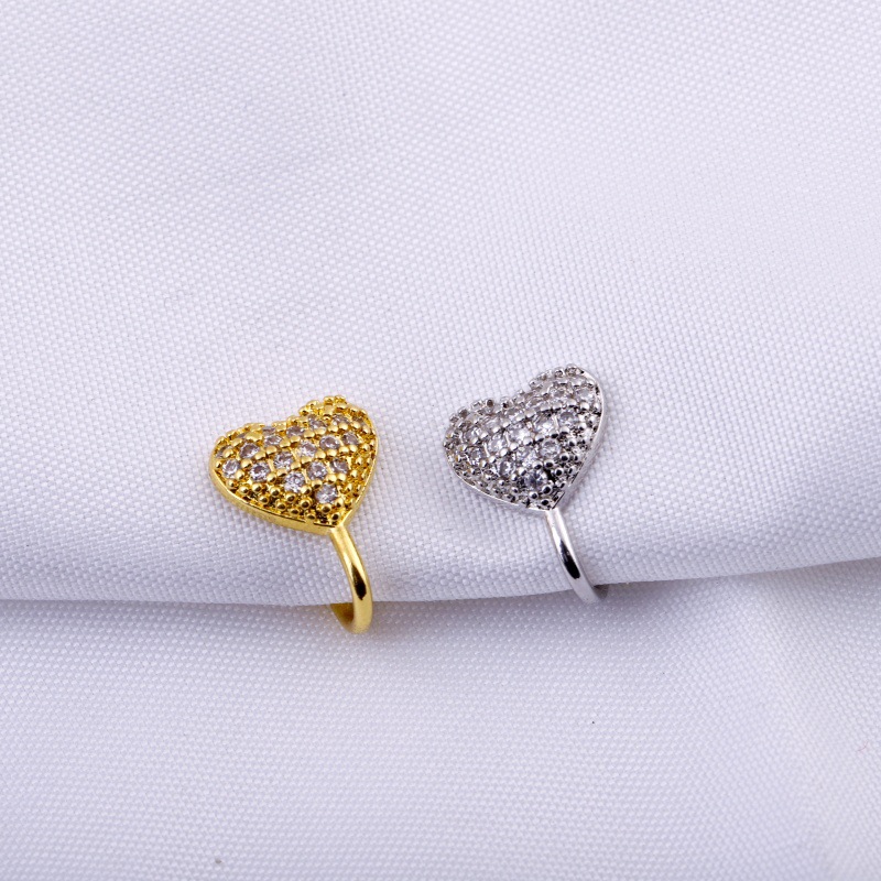 Non-Pierced Nose Clip Copper Inlaid Zircon U-Shaped Star Heart Round Nose Ring - Gold 18K Plated detail image 8