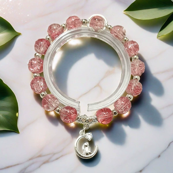 BA03 Crescent Jade Rabbit Stargazing Glass Bracelet