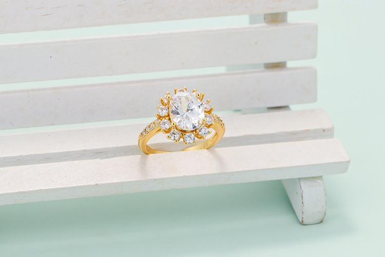 Plating Design Fashion Style Wholesale Jewelry Full Diamond Sunflower Copper Ring Nihaojewelry