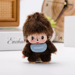 新品10cm迷你版蒙奇奇男娃搪胶公仔包包钥匙扣挂件厂家批发可定制