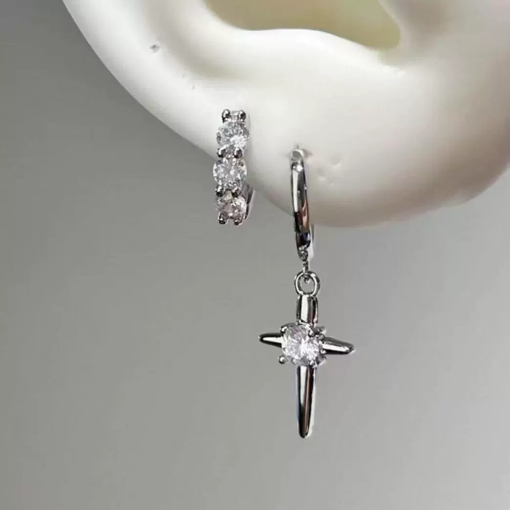 Сладко-музыкальный стиль кросс zircon серьги Корейская личность сладкий характер двойное пирсинг ушей наслоение