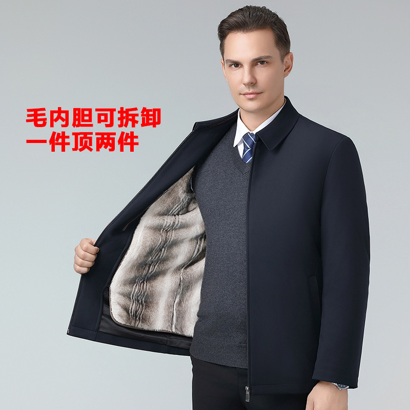 2025 New Autumn and Winter Men's Thick Jackets, High-End Jackets, Removable Fur Liner, Men's Jackets, Dual-Purpose Men's Clothing