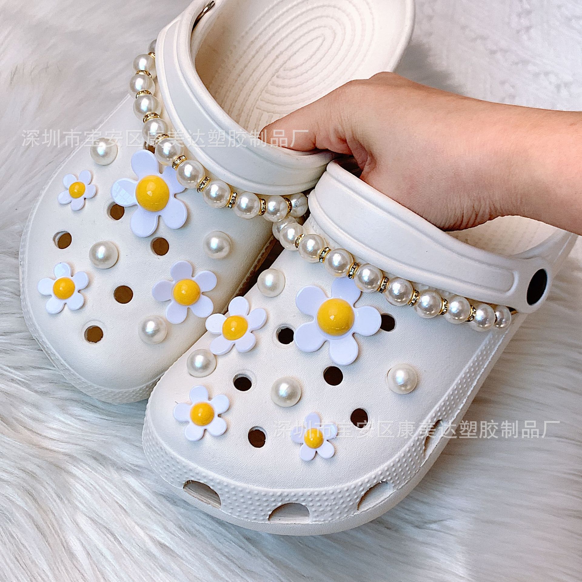 K157-yellow 작은 달걀 꽃 세트 모조 다이아몬드 진주 체인 (신발 제외)