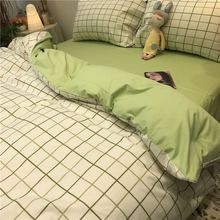 绿色格子复古被套四件套男生寝室大学生床单人三件套床上用品宿舍