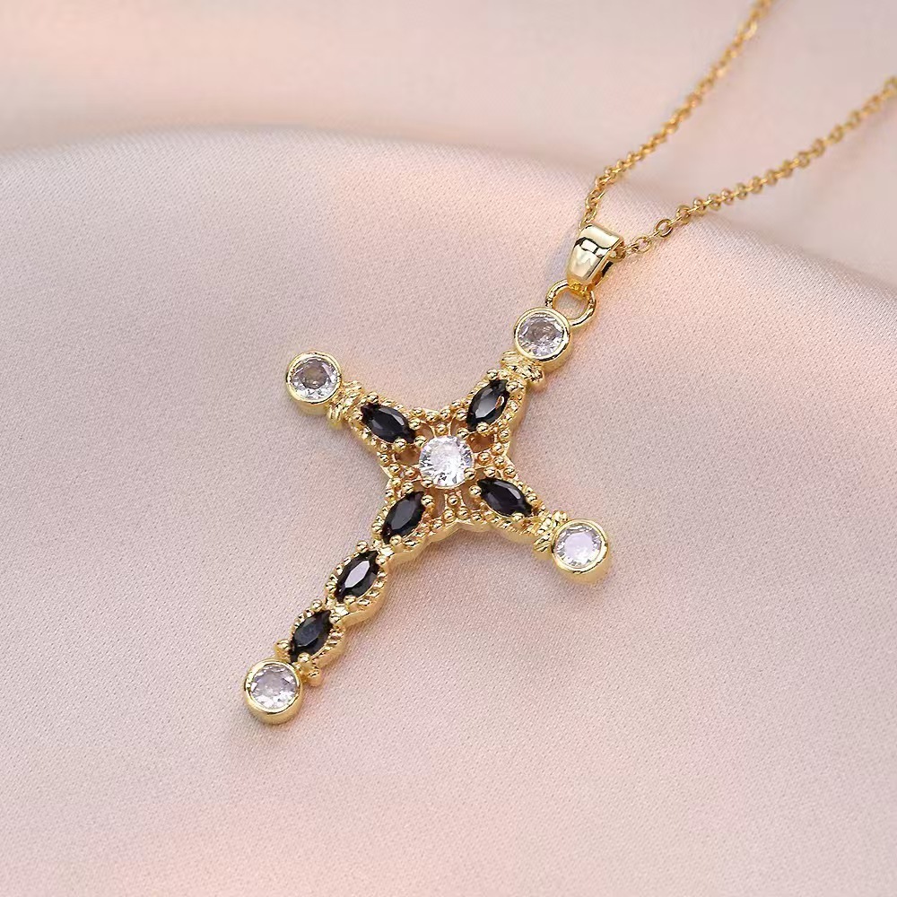 Wholesale Jewelry Shiny Cross Titanium Steel Zircon Inlay Pendant Necklace Cable Chain display picture 29