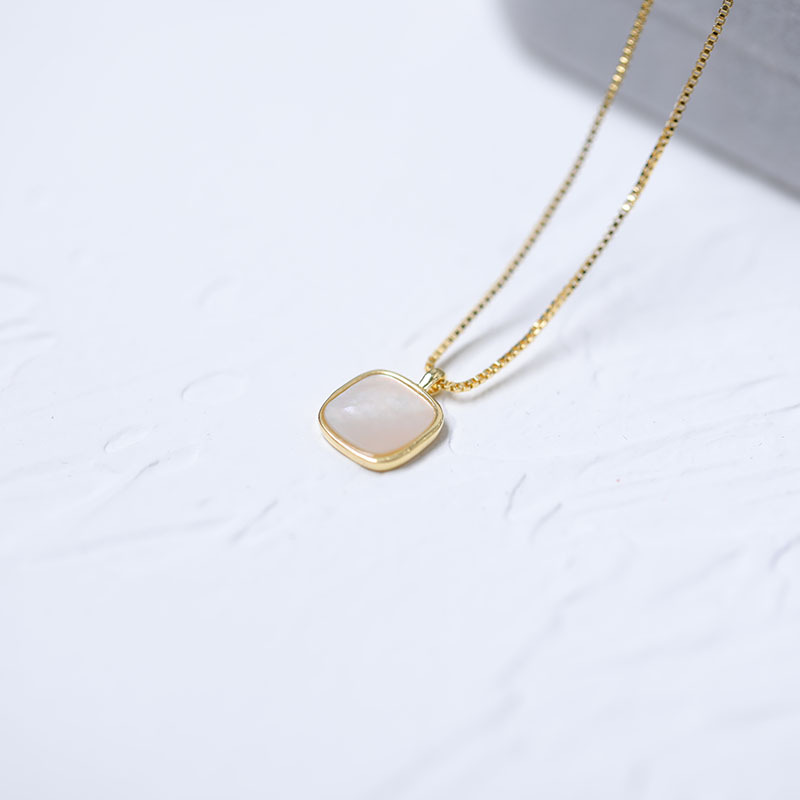 retro square shell pendant copper necklace wholesale nihaojewelrypicture9
