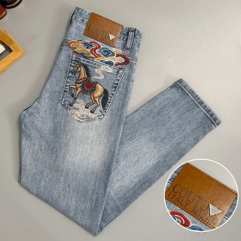 European high-end luxury men's jeans 2026 new slim straight cut spring-summer trendy pants