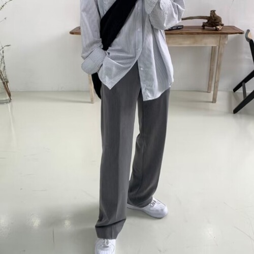 Spring Japanese light luxury casual suit pants for men, high-grade drape black trousers, loose straight-leg wide-leg long pants