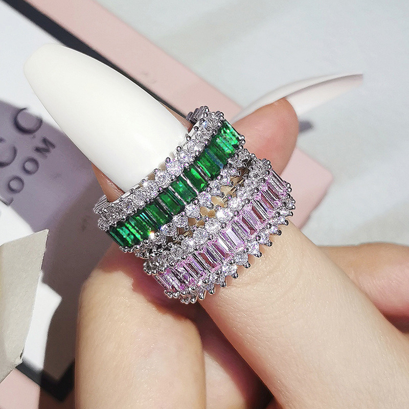 three-row zircon full diamond ring