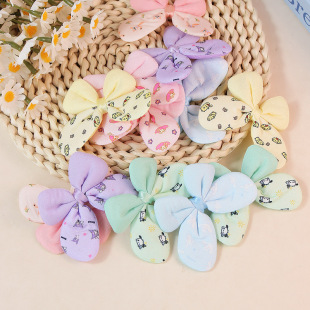 Korean Style Cotton-Filled Bow Double-Eared DIY Semi-Finished Hand-Printed Decorative Clothing Baby Accessories Accessories Wholesale